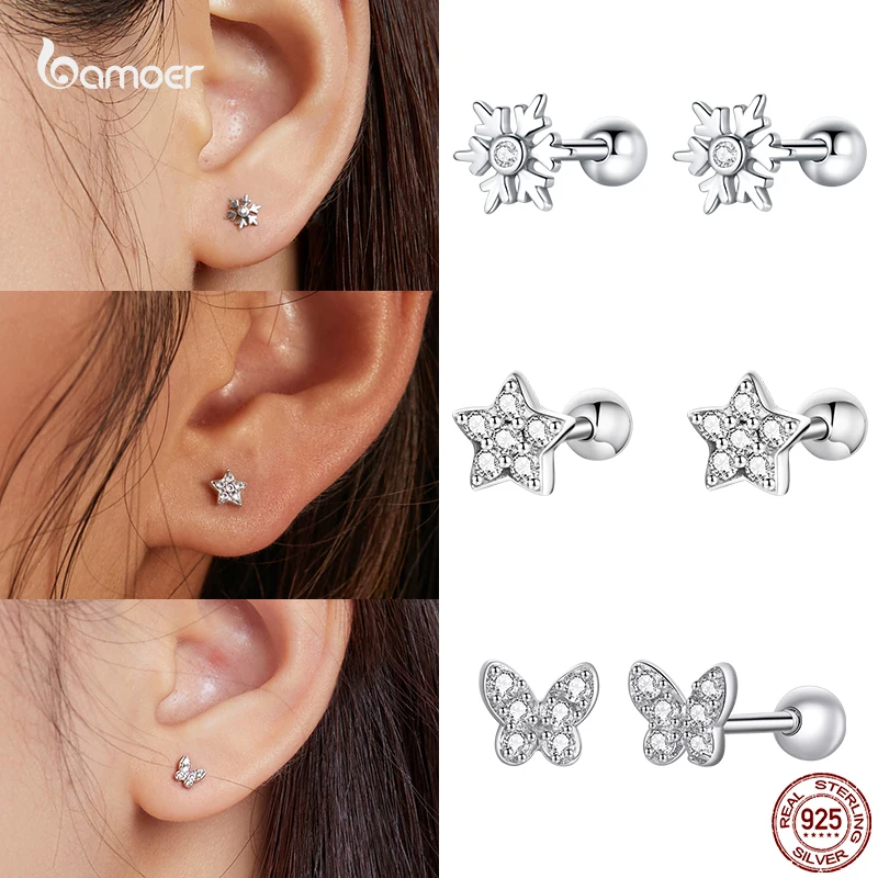 Top Trends: Bamoer Real 925 Sterling Silver Butterfly Animal Flower Ear Studs For Women Exquisite Party Earrings For Girl Original Design Shoppable Styles - Image 3