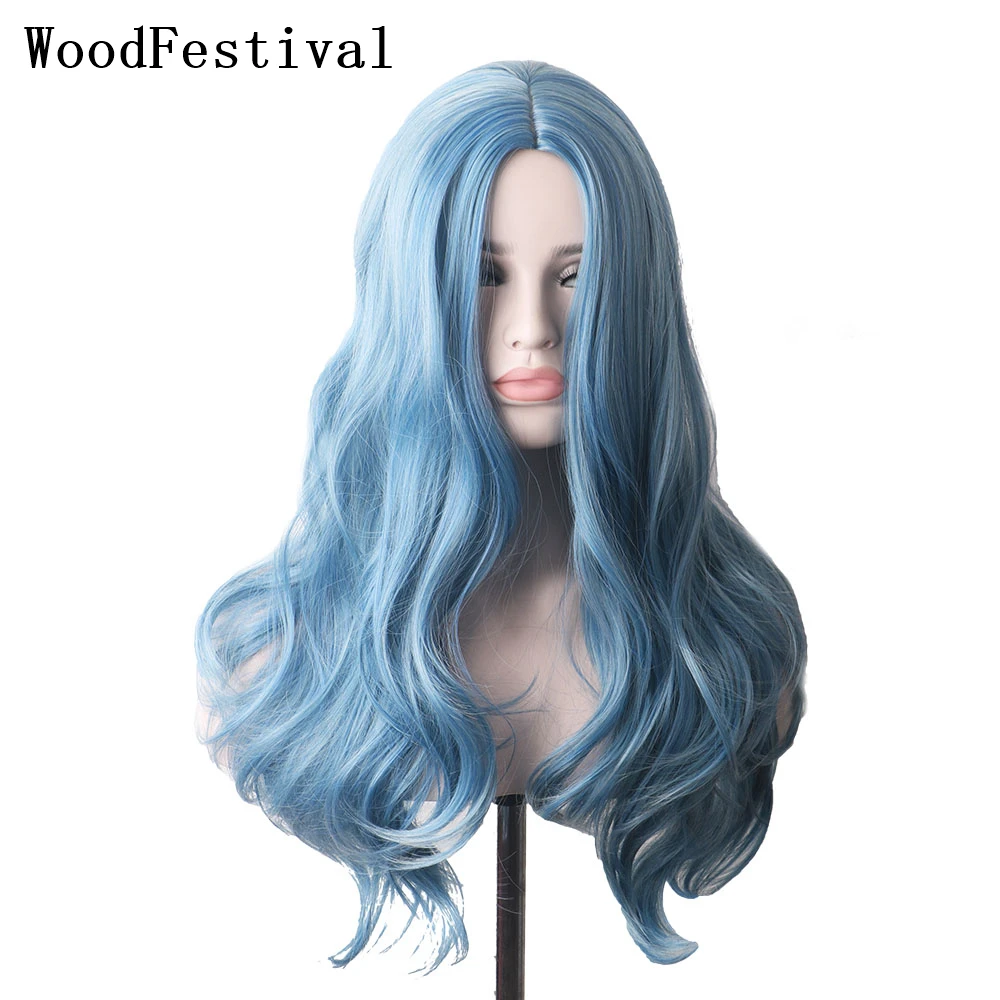 Top Trends: WoodFestival Synthetic Hair Wigs For Women Wavy Cosplay Wig Ombre Pink Purple Long Green Brown Black Yellow Grey Light Blue Red Shoppable Styles - Image 3