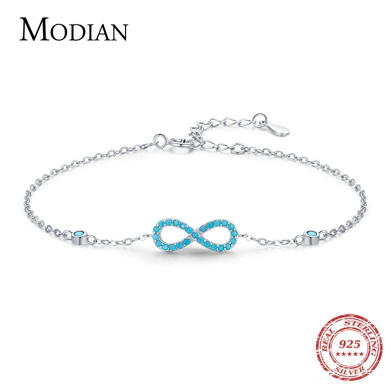 Top Trends: MODIAN Romantic Infinite Love Bracelet 925 Sterling Silver Vintage Natural Turquoise Chain Bracelets For Women Wedding Jewelry Shoppable Styles