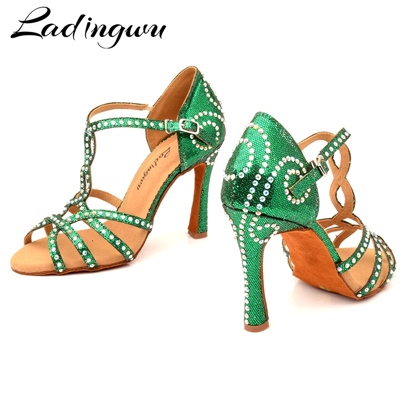 Top Trends: Ladingwu Women Latin Dance Shoes Green Flash Cloth Dance Shoes Lady Rhinestone Ballroom Salsa Tango Dance Shoes Professional Shoppable Styles