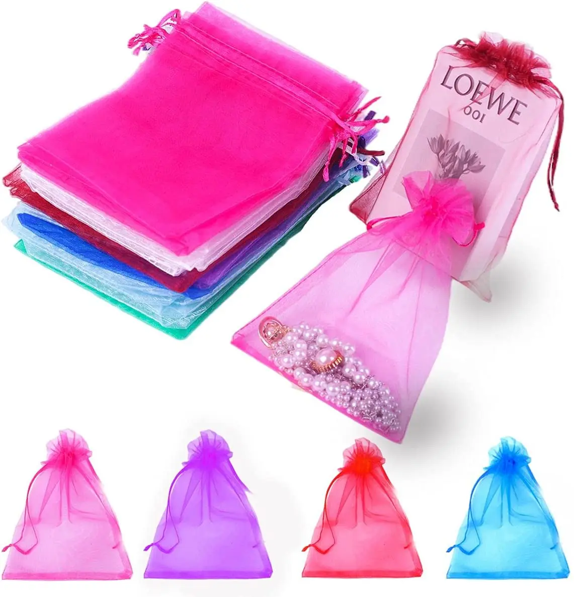 Top Trends: 50pcs / lot Adjustable Drawstring Organza Bag 5x7cm 7x9cm 9x12cm 10x15cm Jewelry Packaging Candy Wedding Party Gifts Pouches Shoppable Styles