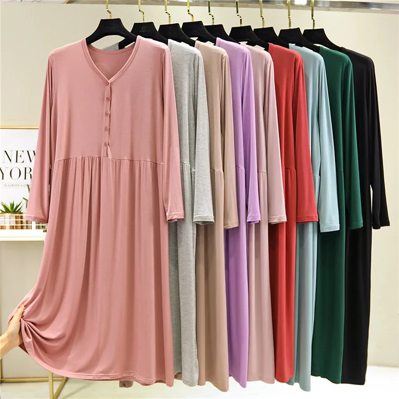 Top Trends: Autumn Home Nighty Sexy Sleepwear Women Sleeping Dress V-Neck Long Sleeve Nightgown Summer Cotton Loose Nightdress For Female Shoppable Styles