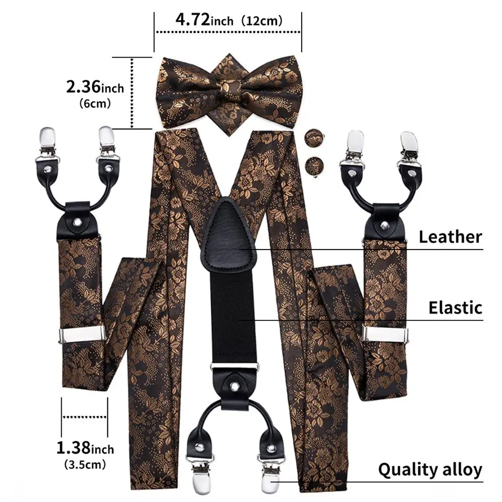 Top Trends: Hi-Tie Silk Adult Men's Suspenders Set Leather Metal 6 Clips Braces Gold Brown Floral Vintage Men Fashion Wedding Suspenders Men Shoppable Styles - Image 5