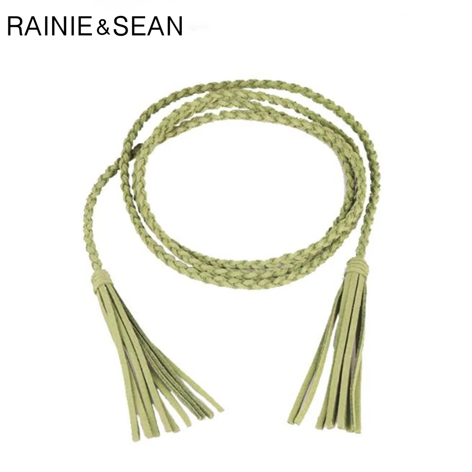 Top Trends: RAINIE SEAN Braided Leather Women Belt Thin Tassel Ladies Belts For Dresses Candy Color 2024 Summer Lace-up Green Belt Women Shoppable Styles