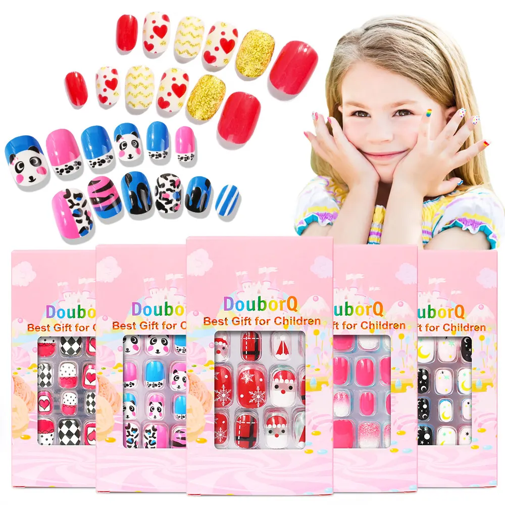 Top Trends: 120pcs Kids Cartoon False Fake Nails Full Cover Press Stick On Nails Children Nail Stickers False Nail Decor Girls Gifts Shoppable Styles