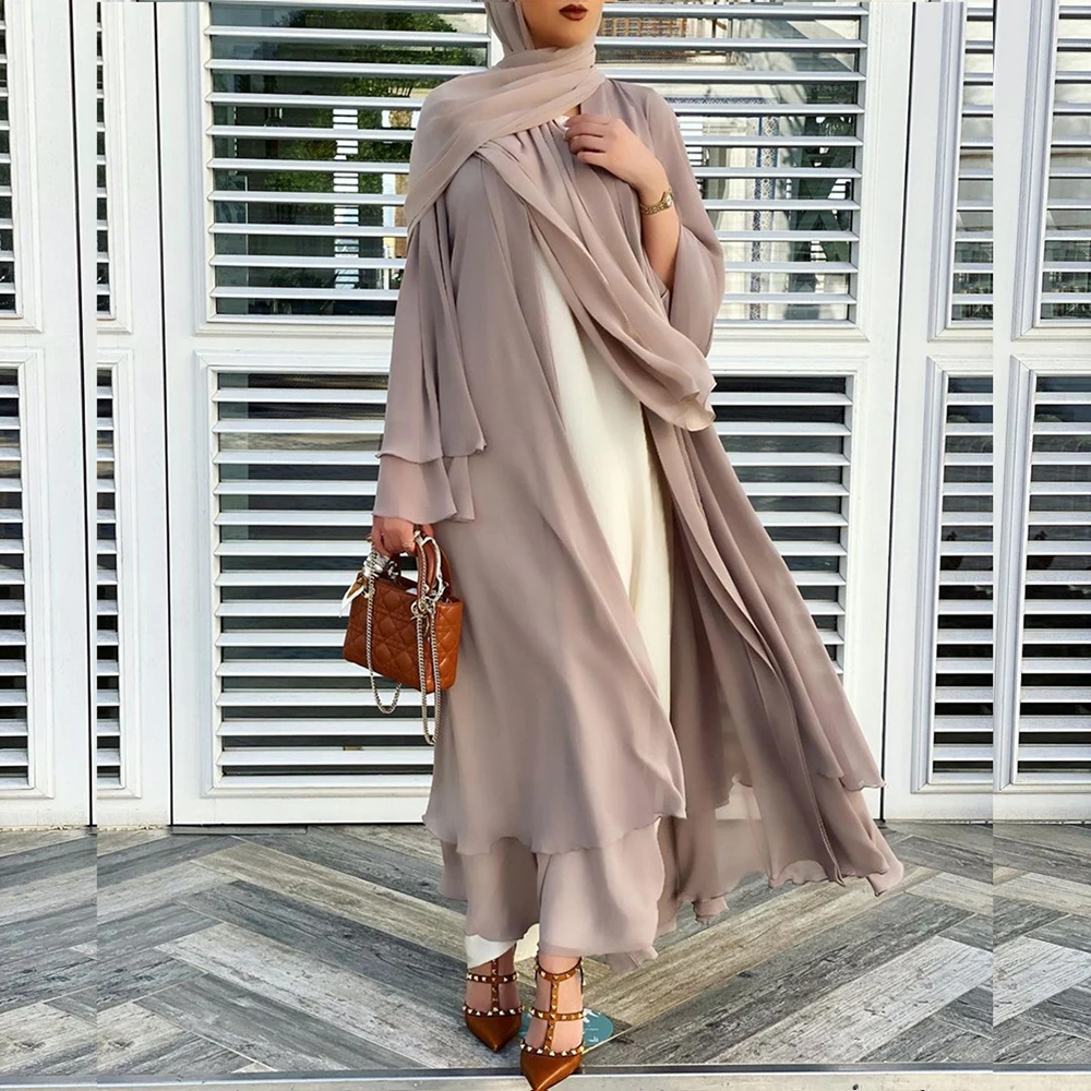 Top Trends: Ramadan Eid Mubarak Chiffon Open Abaya Kimono Dubai Turkey Islam Kaftan Muslim Dress Clothes Abayas For Women Robe Femme Caftan Shoppable Styles