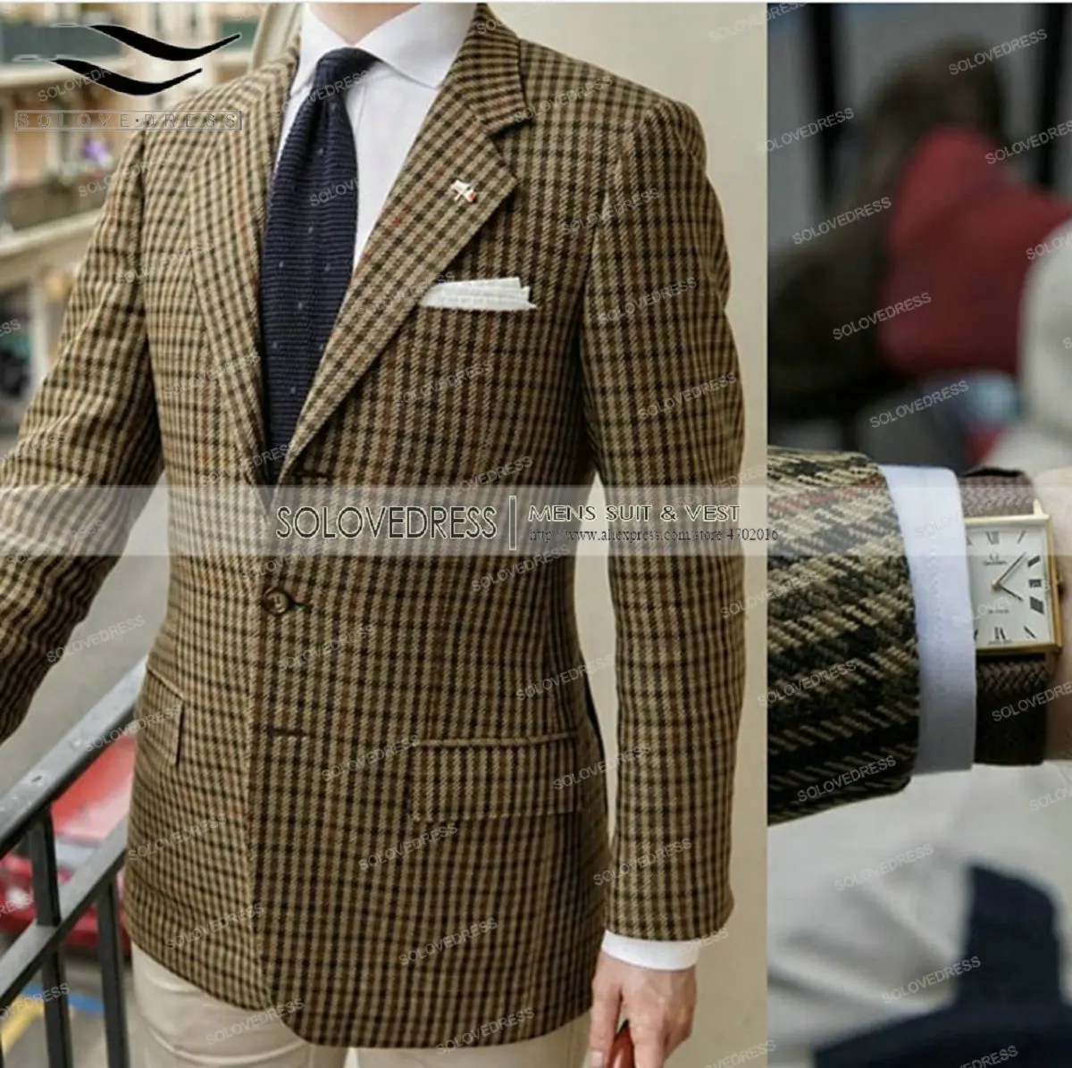 Top Trends: Formal Men's Suits Regular Fit Plaid Wool Tweed Prom Army Green Tuxedos Solid Business Brown Suits For Wedding Grooms Best Man Shoppable Styles