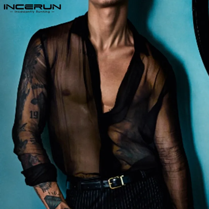 Top Trends: INCERUN Men Solid Color Long Sleeve Lapel Shirt Fashion Breathable Thin Button Mens Clubwear Party Casual Sexy Blouse Streetwear Shoppable Styles