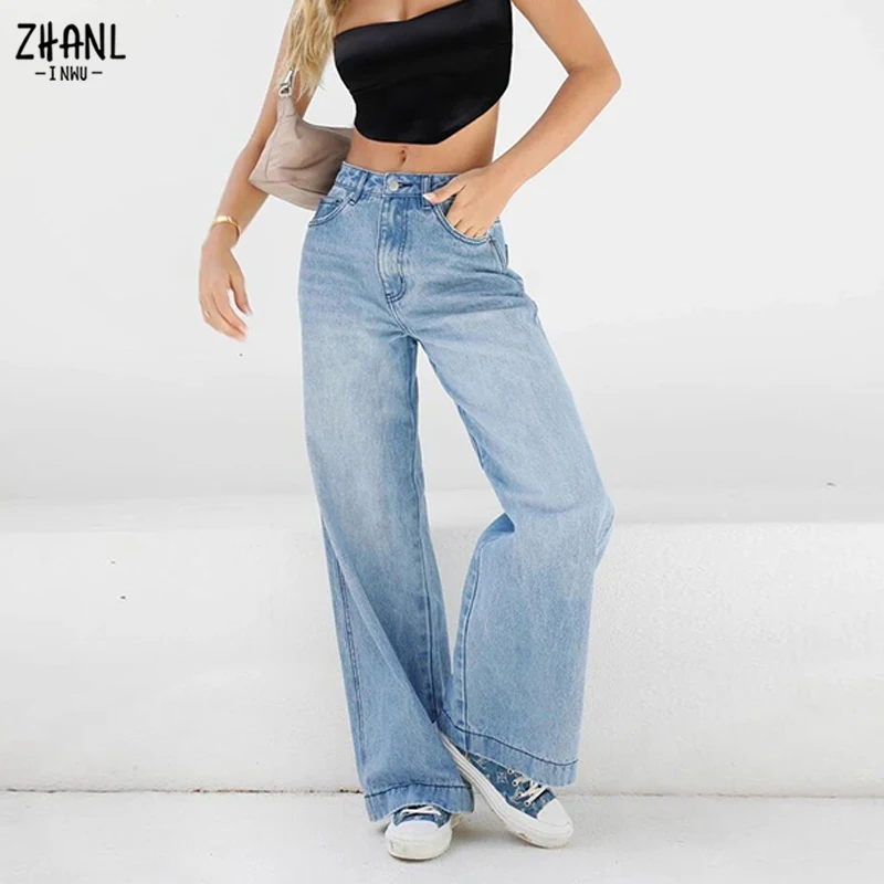 Top Trends: Woman‘s Fashion Baggy Jeans High Waist Wide Leg Denim Pants 2021 Woman Clothes Blue Streetwear Vintage Harajuku Straight Pants Shoppable Styles