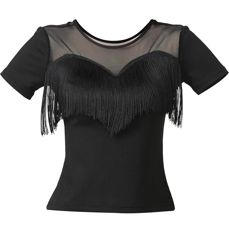 Top Trends: New Adult Women Latin Tops Short Sleeved Tassel T-shirt Stage Competition Dancewear Ballroom Samba Dancing Practice Costume Shoppable Styles