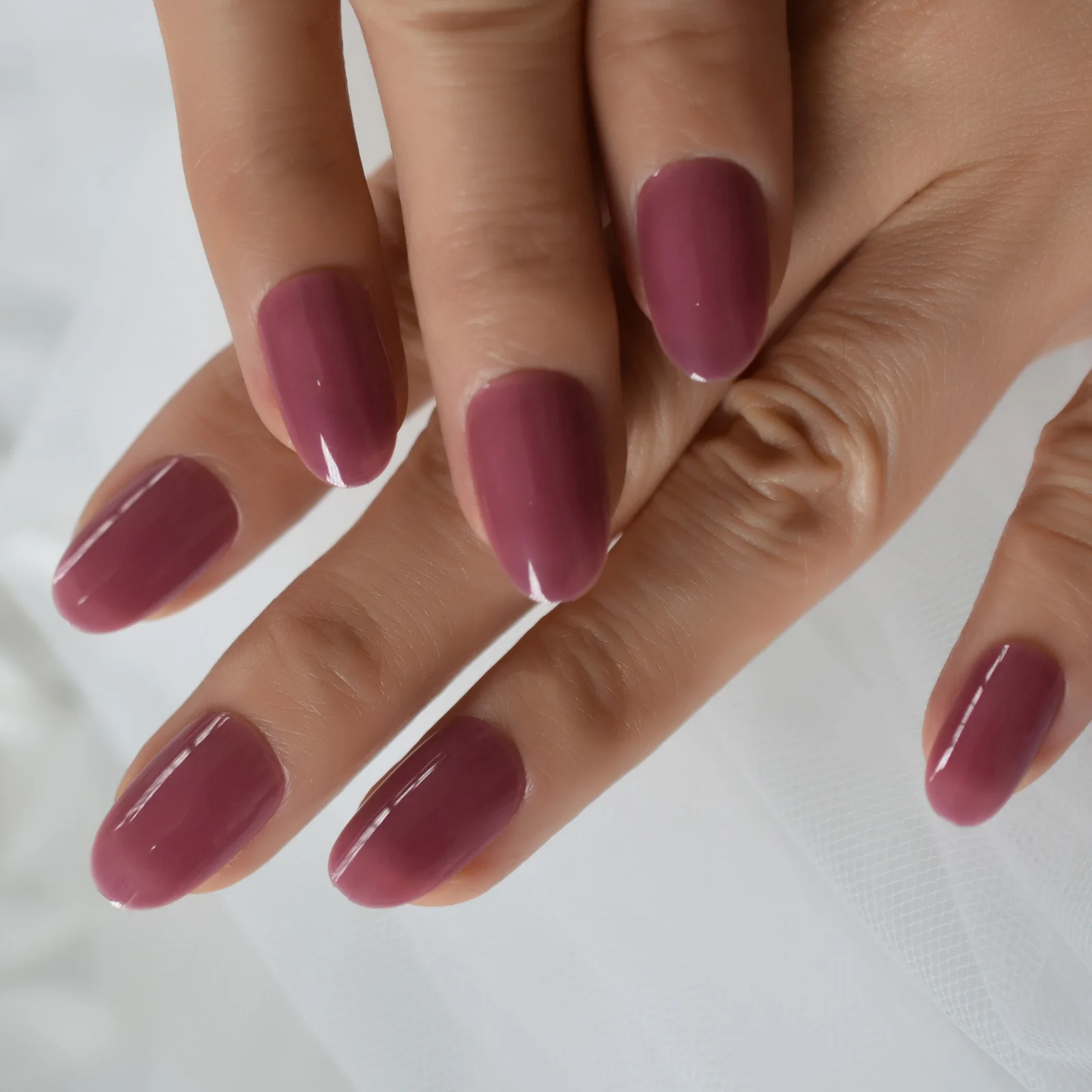 Top Trends: Round Fake Nail Tips Dreamy Violet Solid Color False Press On Nails Short For Daily Office Wear Women Medium Oval Nail Art Shoppable Styles - Image 4