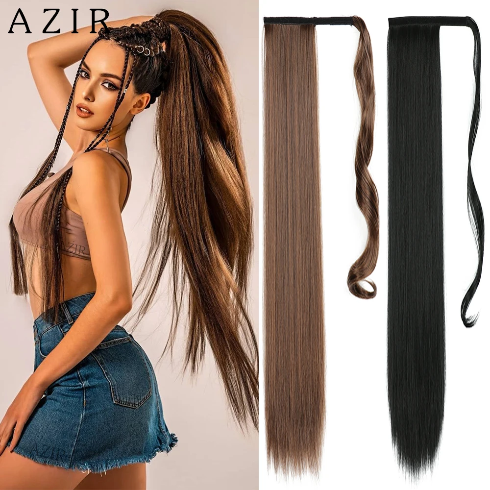 Top Trends: 32Inch Synthetic Hair Fiber Heat-Resistant Straight Hair With Ponytail Fake Hair Chip-in Hair Extensions Pony Tail Wig Shoppable Styles