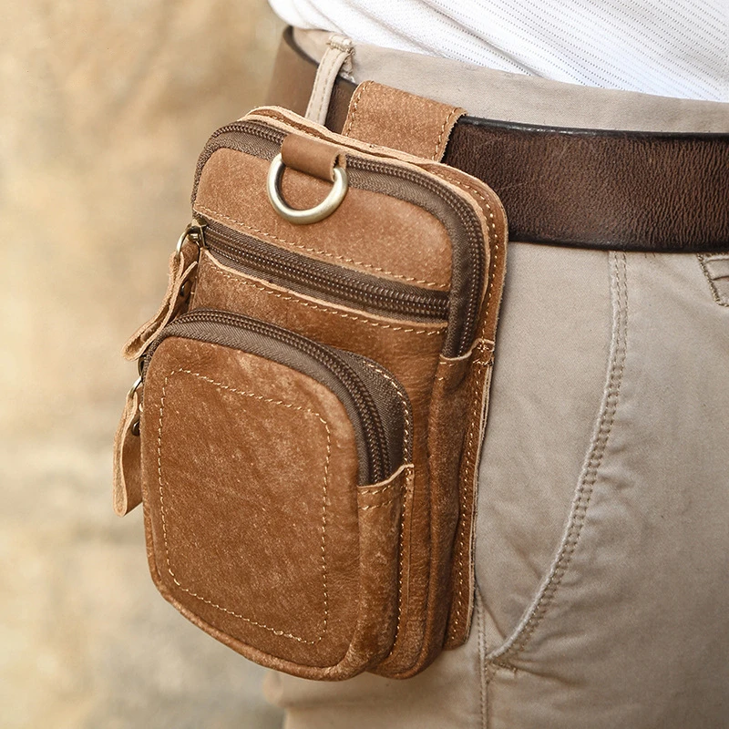 Top Trends: Vintage Crazy Horse Leather Fanny Waist Pack Men Genuine Leather Travel Belt Waist Bags Male Small Phone Pouch Loop Hip Bum Bag Shoppable Styles