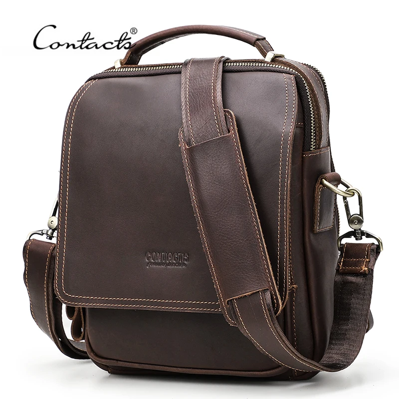 Top Trends: CONTACT&#039;S Crazy Horse Leather Men Messenge Bag Vintage Crossbody Shoulder Bags Multifunction Small Handbag For 10.5&quot; IPad Bolso Shoppable Styles