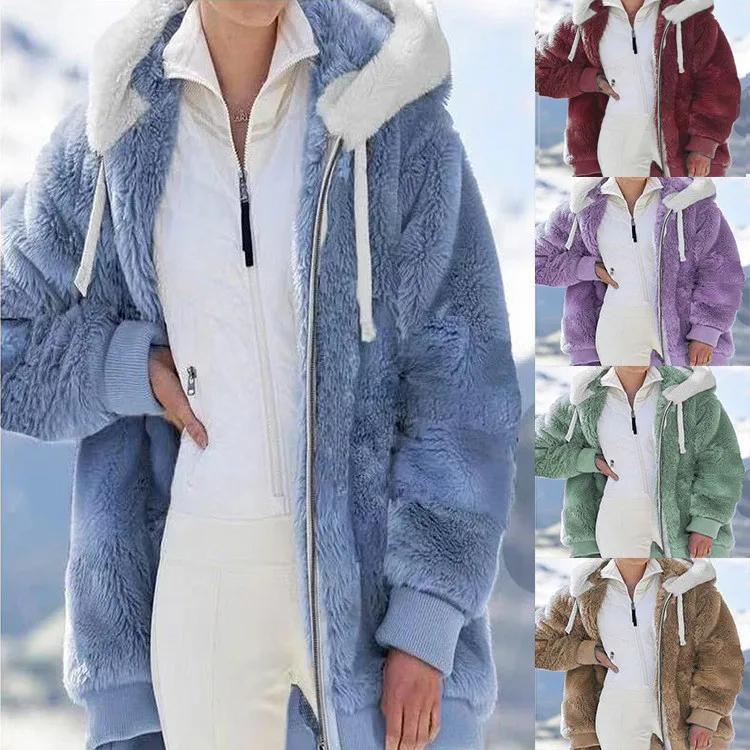 Top Trends: 2022 Autumn Winter Women Warm Jacket Coat Fashion Plush Solid Color Zipper Pocket Hooded Outwear Top Plus Size S To 5Xl Shoppable Styles