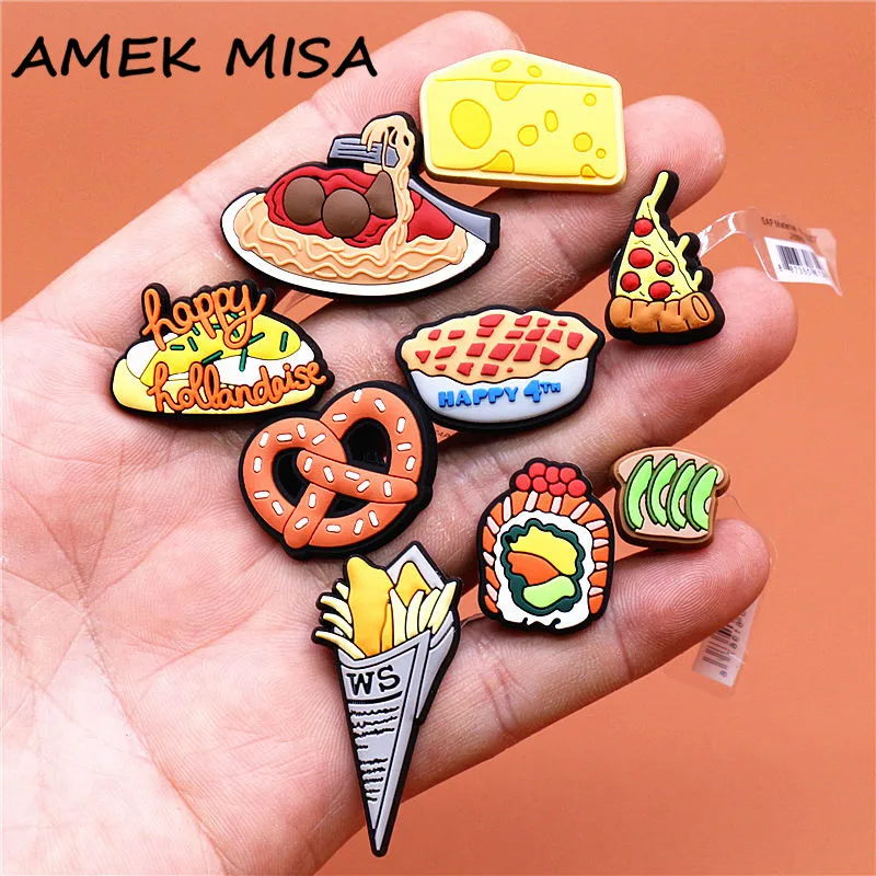 Top Trends: 1pcs Food Style Shoe Decoration Cute Braised Noodle Pizza Pie Shoe Accessories Charms For Sandals Bracelets Kids Gifts Shoppable Styles