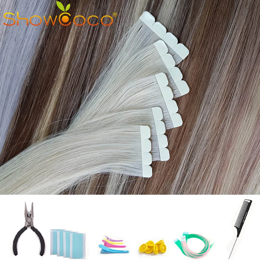 Top Trends: ShowCoco Invisible Tape Extensions 12A Virgin Remy Tape In Human Hair Extension Protein 2-3 Years One Donor Cuticle Tape Ins Shoppable Styles