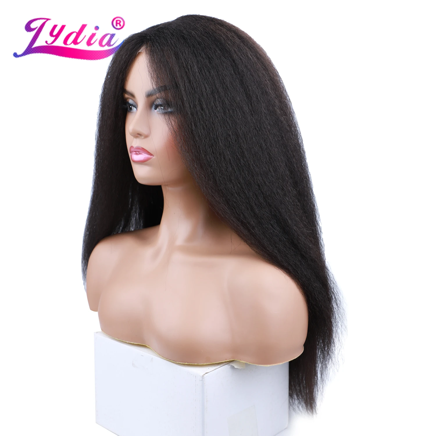 Top Trends: Lydia Long Kinky Straight Synthetic Wigs Front Lace Headline Hand-made Hair Daily&Party Wig 20In Free Side Black Brown Shoppable Styles