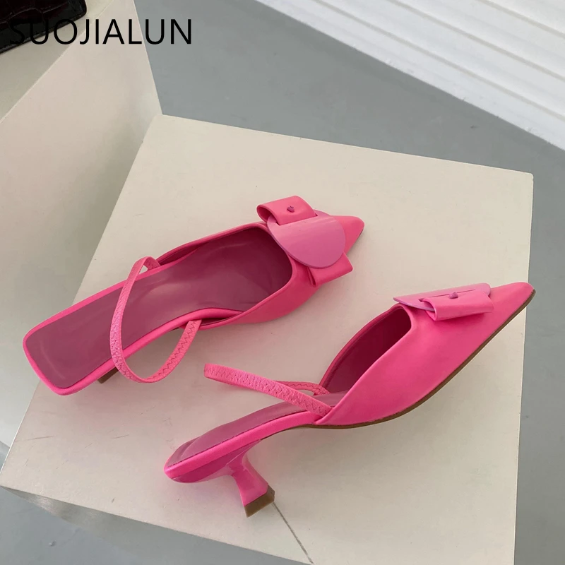 Top Trends: SUOJIALUN 2022 Spring Women Slingback Sandals Fashion Bow-knot Buckle Ladies Pumps Shoes Thin Low Heel Pointed Toe Slip On Mules Shoppable Styles - Image 6