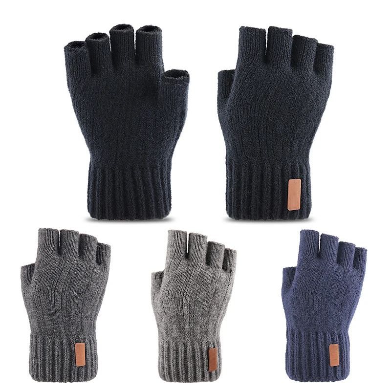 Top Trends: Knitted Fingerless Gloves Winter Thicken Warm Touch Screen Gloves Unisex Outdoor Stretch Elastic Warm Half Finger Cycling Gloves Shoppable Styles