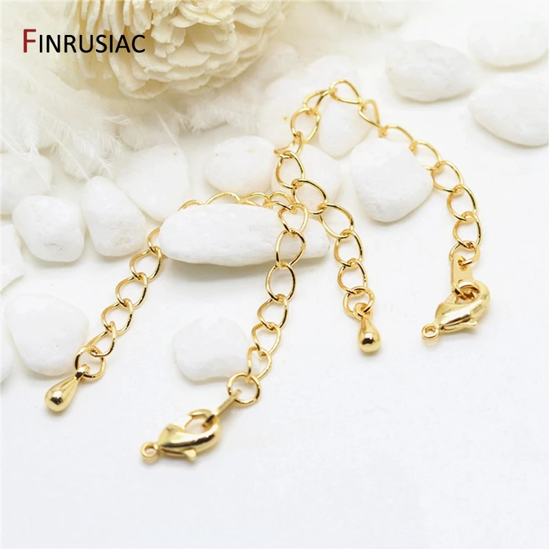 Top Trends: DIY Bracelet Necklace Extension Chain 80mm Length 14K Gold Plated Brass Lobster Clasps Tail Extender Chains For Jewelry Making Shoppable Styles