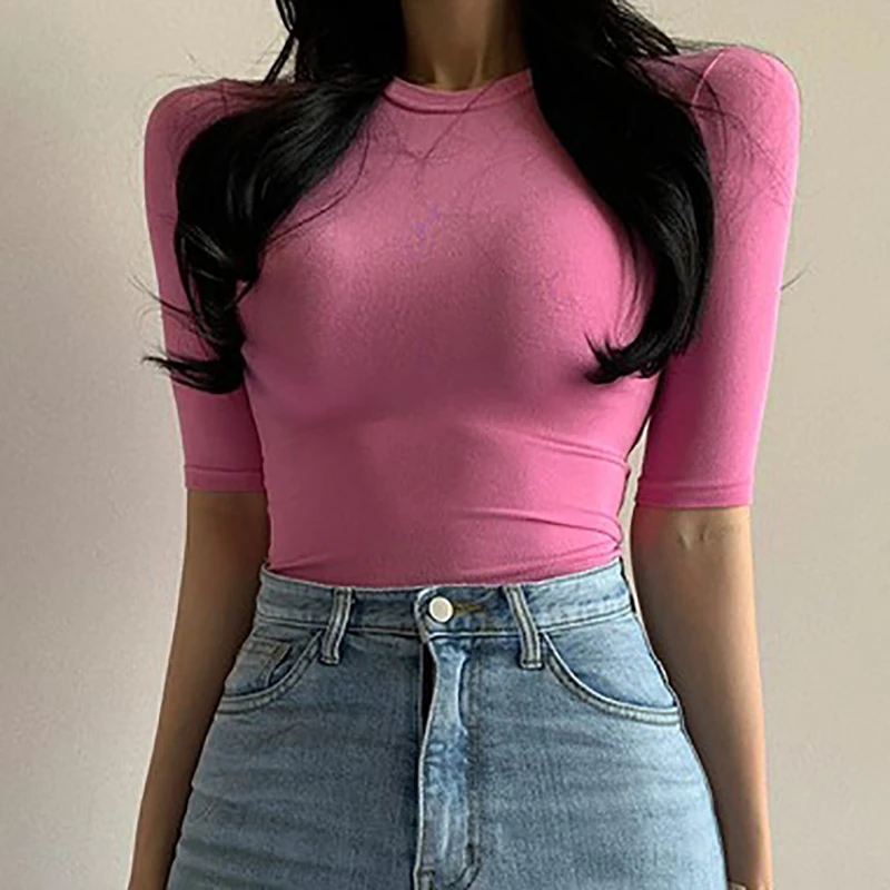 Top Trends: Solid Thin T Shirt Women Cotton Short Sleeve Slim Basic T Shirts Woman Korean Style Clothes Tee Shirt Femme Pink 2023 Summer Top Shoppable Styles