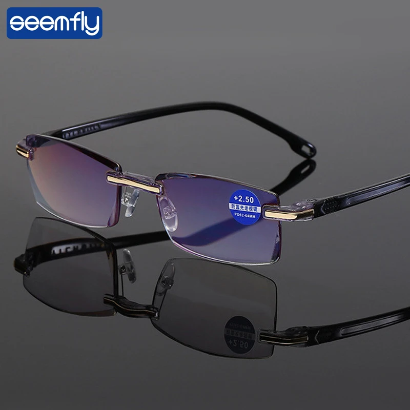 Top Trends: Seemfly Reading Glasses Men Anti Blue Rays Presbyopia Goggles Women Vintage Rimless Eyewear Diopter + 1.0 1.5 2.0 2.5 3.0 3.5 4.0 Shoppable Styles