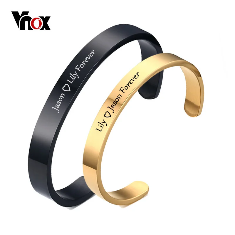 Top Trends: Vnox Free Engraving Personalized Couple Cuff Bracelets For Men Women Bangle Stainless Steel Classic Lover DIY Jewelry Gift Shoppable Styles