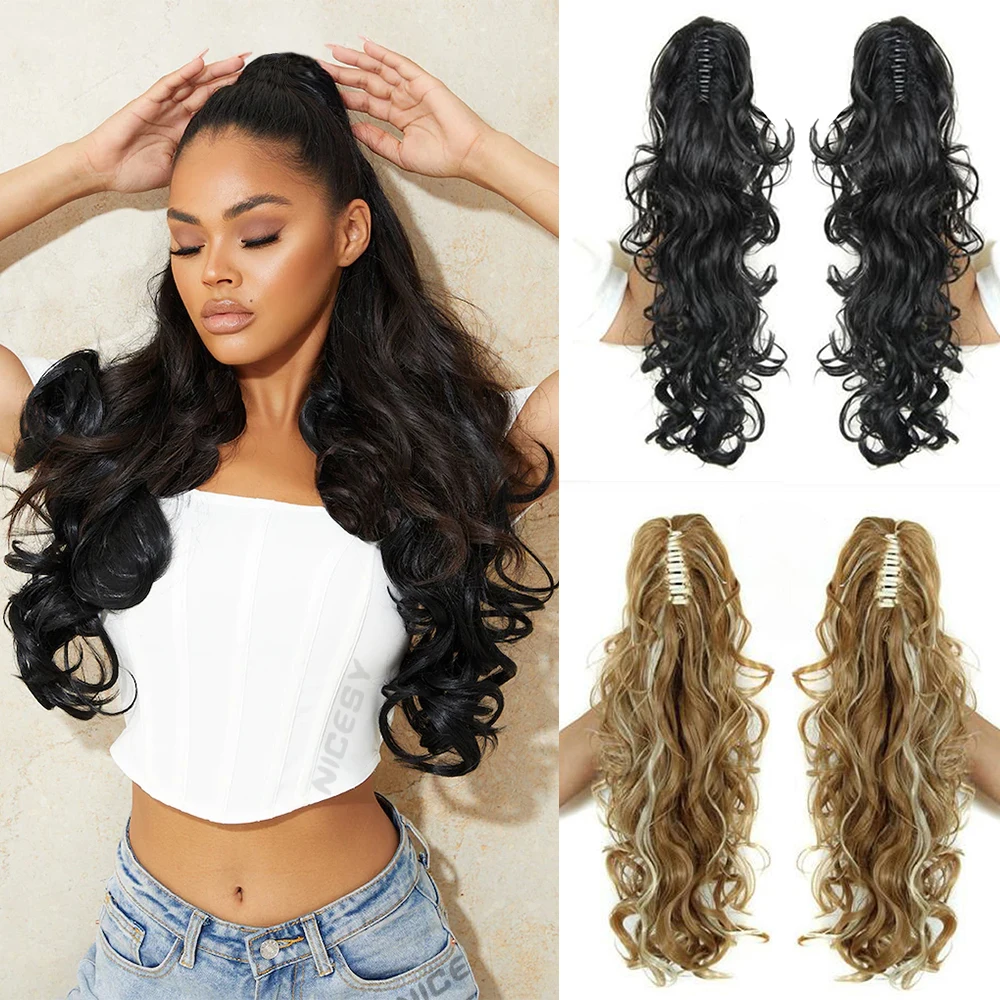 Top Trends: Synthetic Claw Clip On Ponytail Hair Extension Wavy Curly Ponytail Extension Hair For Women Pony Tail Hair Hairpiece Black Brown Shoppable Styles