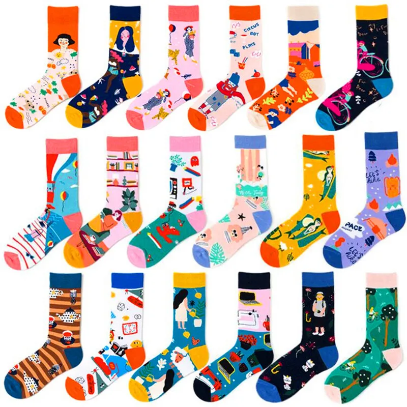 Top Trends: American Style Fashion Female Socks Casual Abstract Harajuku Street Hip Hop Socks Funny Happy Skateboard Colorful Women Socks Shoppable Styles