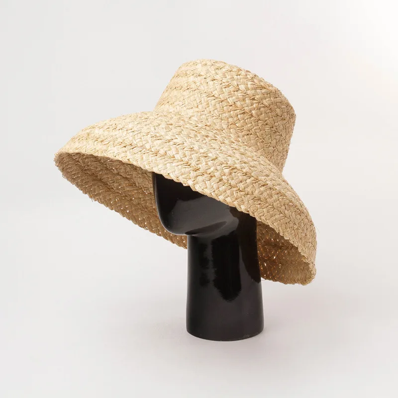 Top Trends: Fashion Women Wide Brim Raffia Hat Women Vacation Beach Hats Flat Top Straw Hat Summer Sun Hat Ladies UV Bucket Hat Wholesale Shoppable Styles