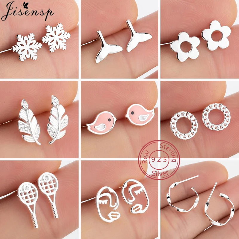 Top Trends: 100% 925 Sterling Silver Earrings For Women Kids Jewelry Fashion Feather Face Flower Bird Stud Earrings Girls Gift Pendientes Shoppable Styles