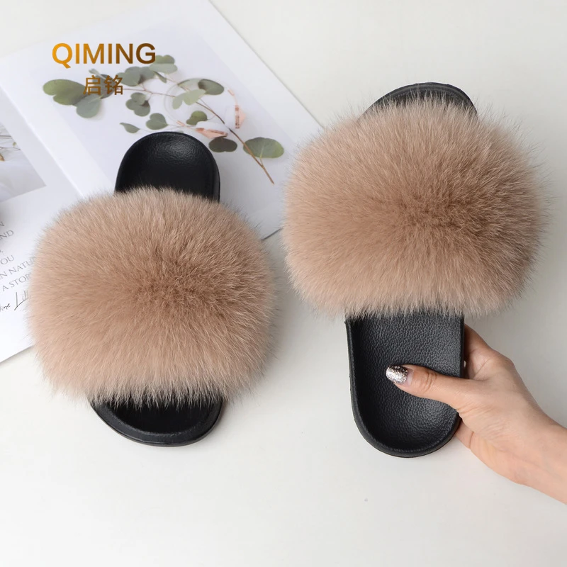 Top Trends: Women Summer Furry Fur Slippers Flat Non-slip Solid Real Fox Fur Slides Fluffy Slippers Ladies Shoes Woman Home Slipper Shoppable Styles