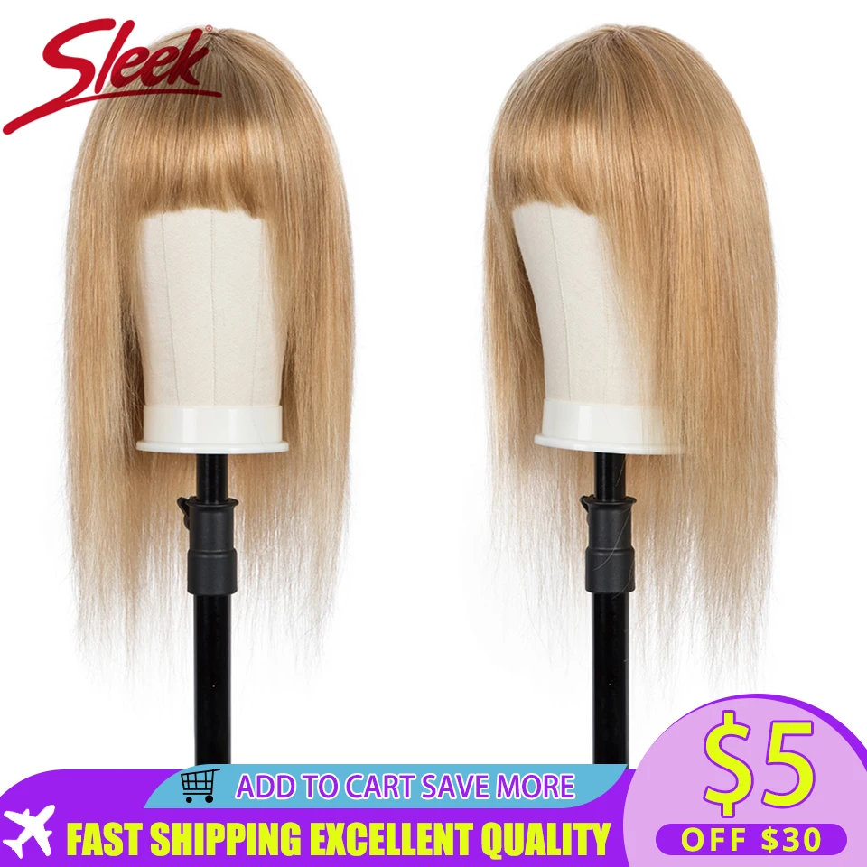 Top Trends: Sleek Highlight Blonde Human Hair Wigs 30 Inch Natural Brazilian Hair Wig For Women Straight Bob Wigs With Bang Short Ombre Wig Shoppable Styles