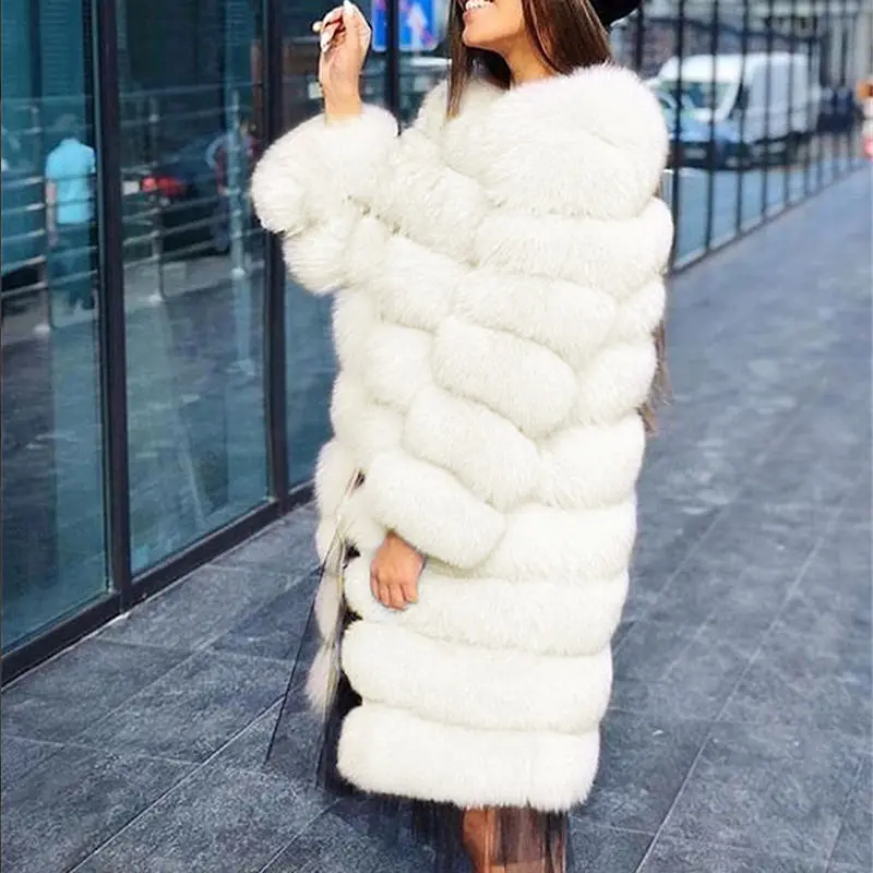 Top Trends: 2022 White Thick Warm Fur Outerwear Plus Size 3XL Long Sleeve O-neck Jacket Winter Fashion Women Faux Fur Furry Coat Overcoat Shoppable Styles