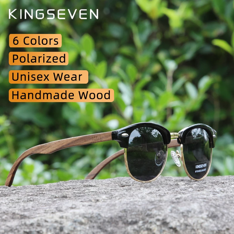 Top Trends: KINGSEVEN Handmade 2023 Black Walnut Wooden Sunglasses Men Polarized UV400 Protection Semi-Rimless Retro Eyewear Women Oculos Shoppable Styles - Image 3