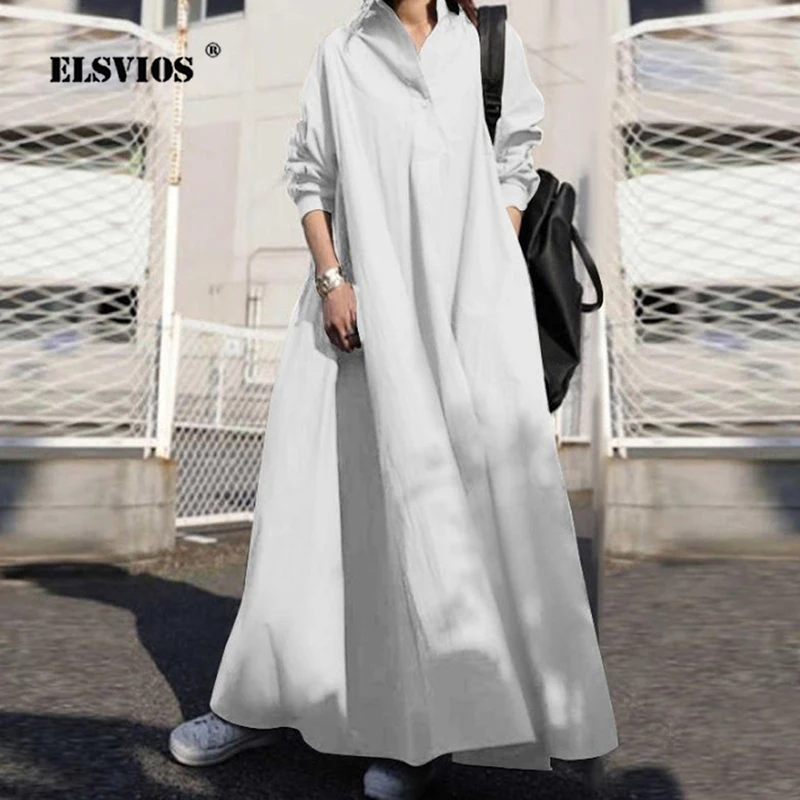 Top Trends: Vintage Ethnic Style Cotton Linen Casual Loose Maxi Party Dress Turn-down Collar Buttons Long Sleeve Dress Women Plus Size Dress Shoppable Styles