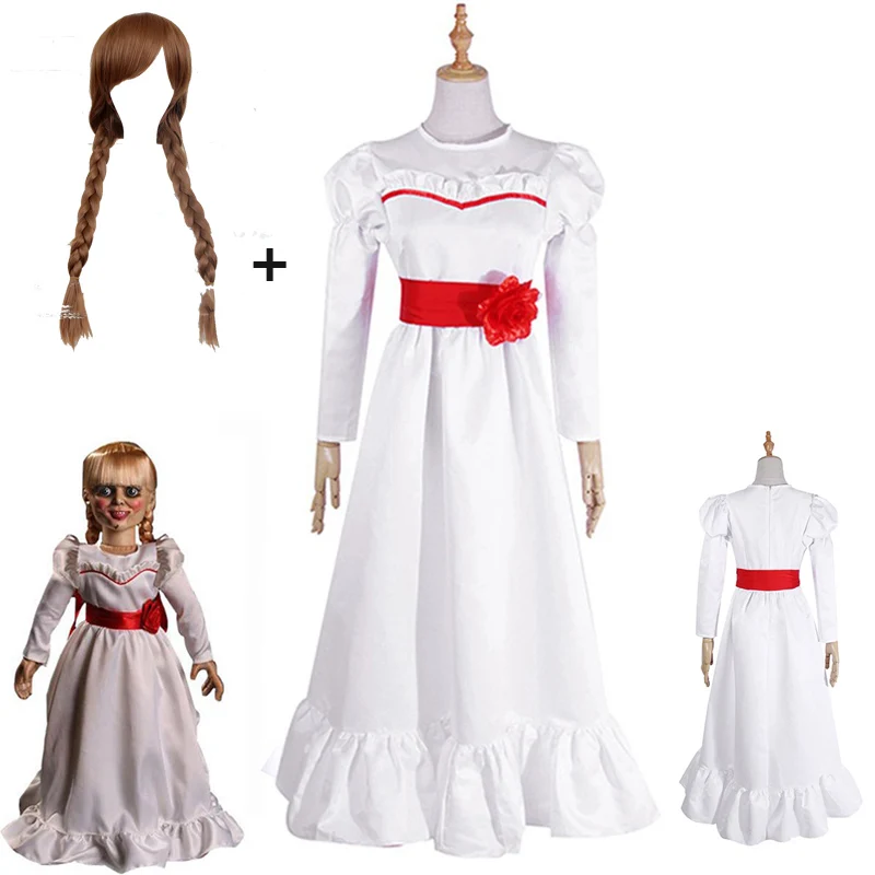 Top Trends: Movie Annabel Cosplay Costume For Women Kids Adult Halloween Costumes And Wig Horror Scary Fancy White Dress Outfits Shoppable Styles