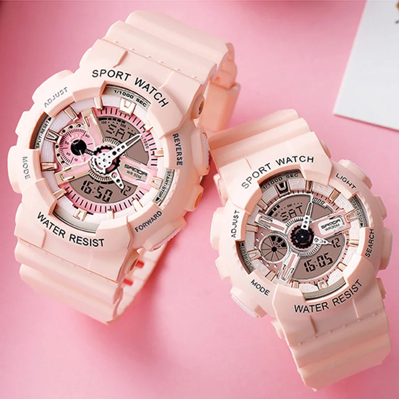 Top Trends: Women Men Watches Sanda Top Brand Luxury Pink Lover Watch Clock Quatz Led Digital Sport Wrist Watch For Women Men Waterproof Shoppable Styles