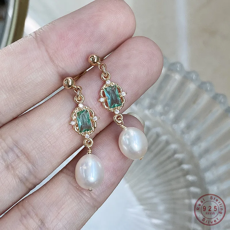 Top Trends: 925 Sterling Silver Palace Style Emerald Crystal Earrings Women Simple Pearl Tassel High-end Generous Party Jewelry Gift Shoppable Styles