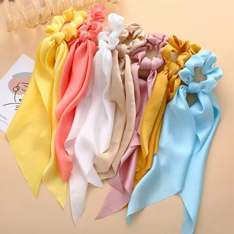 Top Trends: 1PC New Women Scrunchie Ribbon Elastic Hair Bands Bow Scarf Solid Head Band For Girls Ladies Hair Ropes Ties Hair Accessories Shoppable Styles