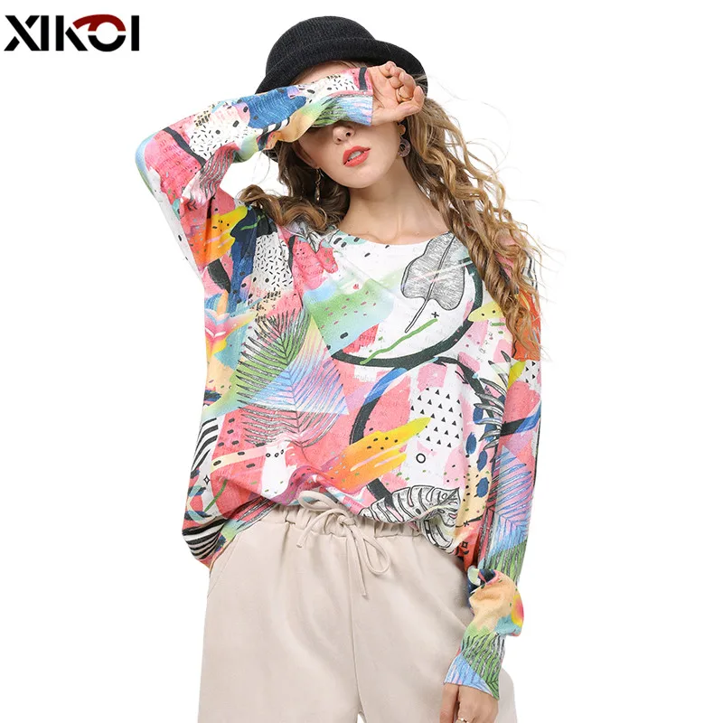 Top Trends: XIKOI Women Knitted Print Sweater Dress Long Sleeve Loose Kint Sweater Ladies Tops Pullover Winter Knitted Jumper Oversized Pull Shoppable Styles