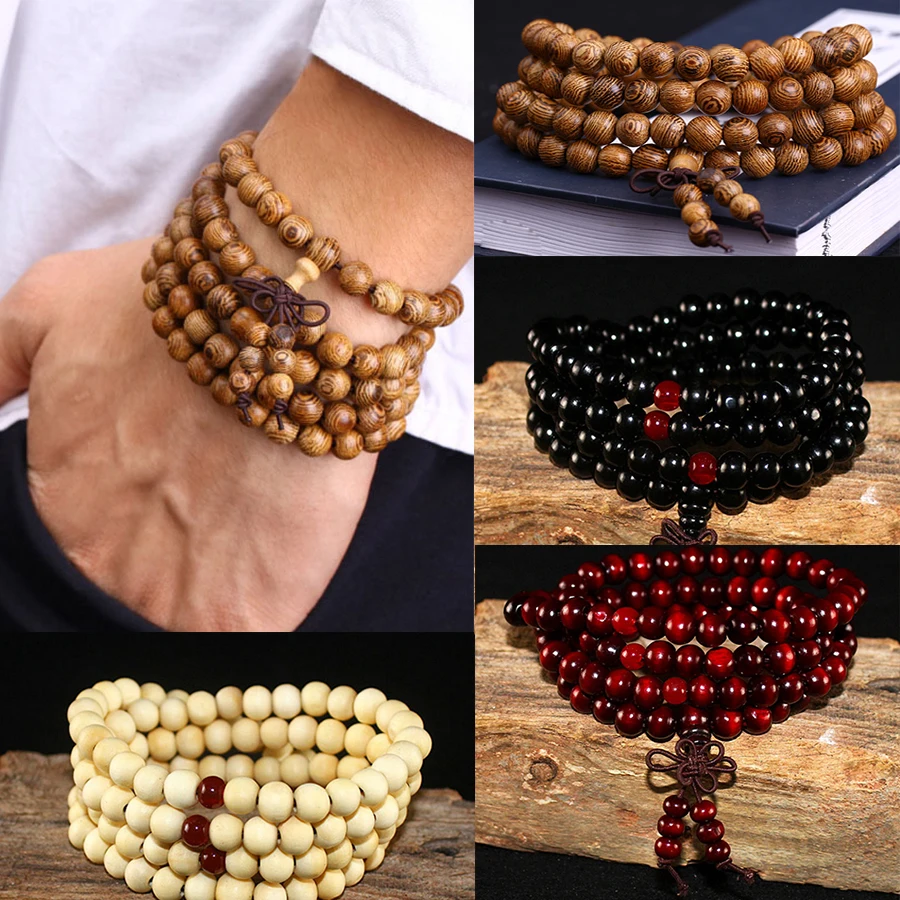 Top Trends: 9 Styles 6mm Natural Sandalwood Buddhist Buddha Wood Prayer Beaded Knot Black Ebony Unisex Men Bracelets &amp; Bangles For Women Shoppable Styles