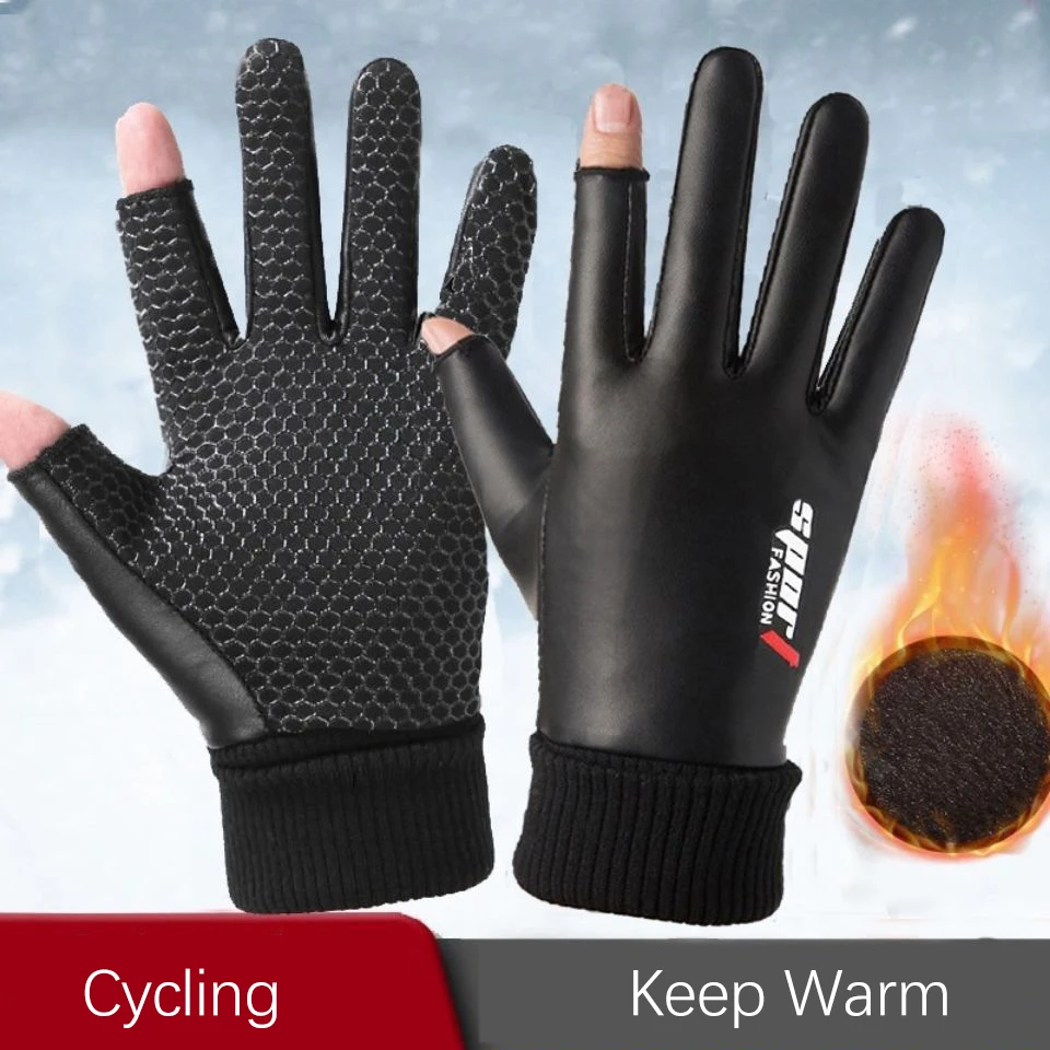 Top Trends: Men's Gloves Autumn Cycling Winter Two-Finger Velvet Warm Non-Slip Male Waterproof Sports Touchscreen Hiking Fishing Gloves Shoppable Styles