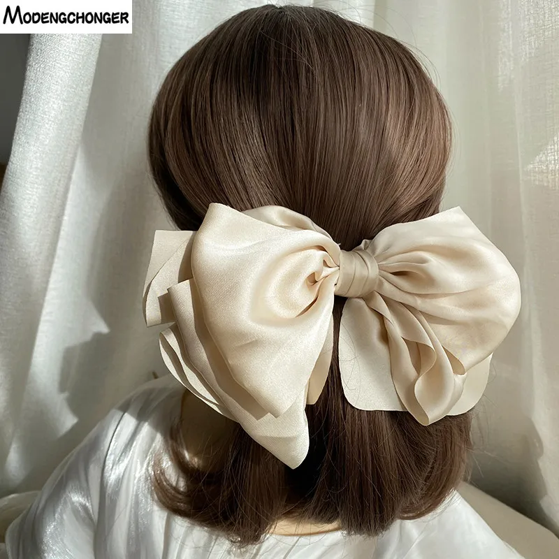 Top Trends: 1PC Winter Velvet Bowknot Hair Clips Hand Tie Large Pigtail Bows Hairpin For Women Girls Satin Temperament Elegant Accessoires Shoppable Styles