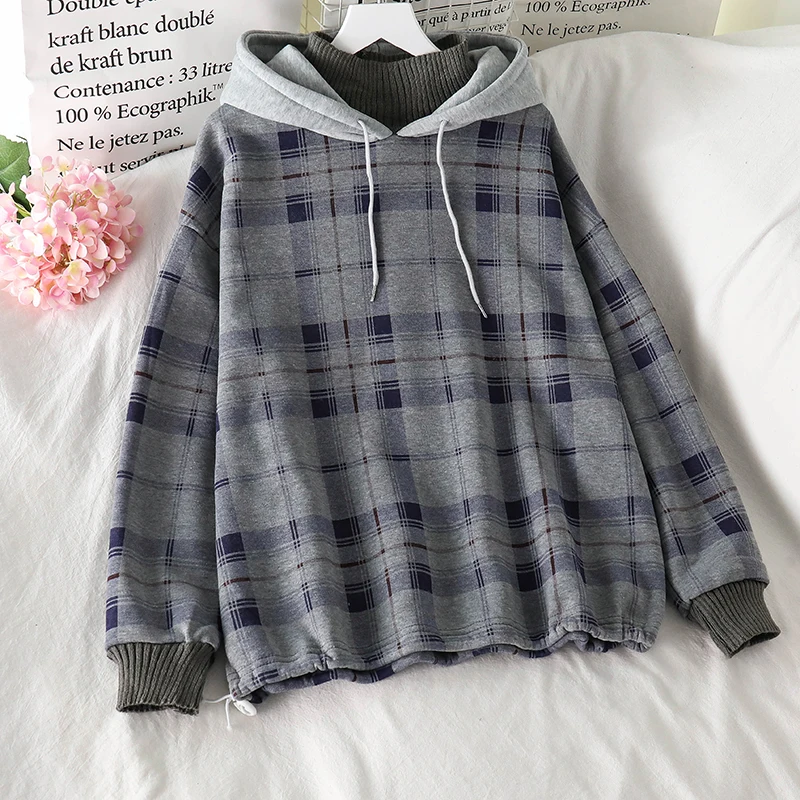 Top Trends: Harajuku Plaid Hooded Hoodie Women Loose Autumn Winter Thick Warm Pullover Sweatshirts Female Oversized Sudaderas Mujer Shoppable Styles - Image 2