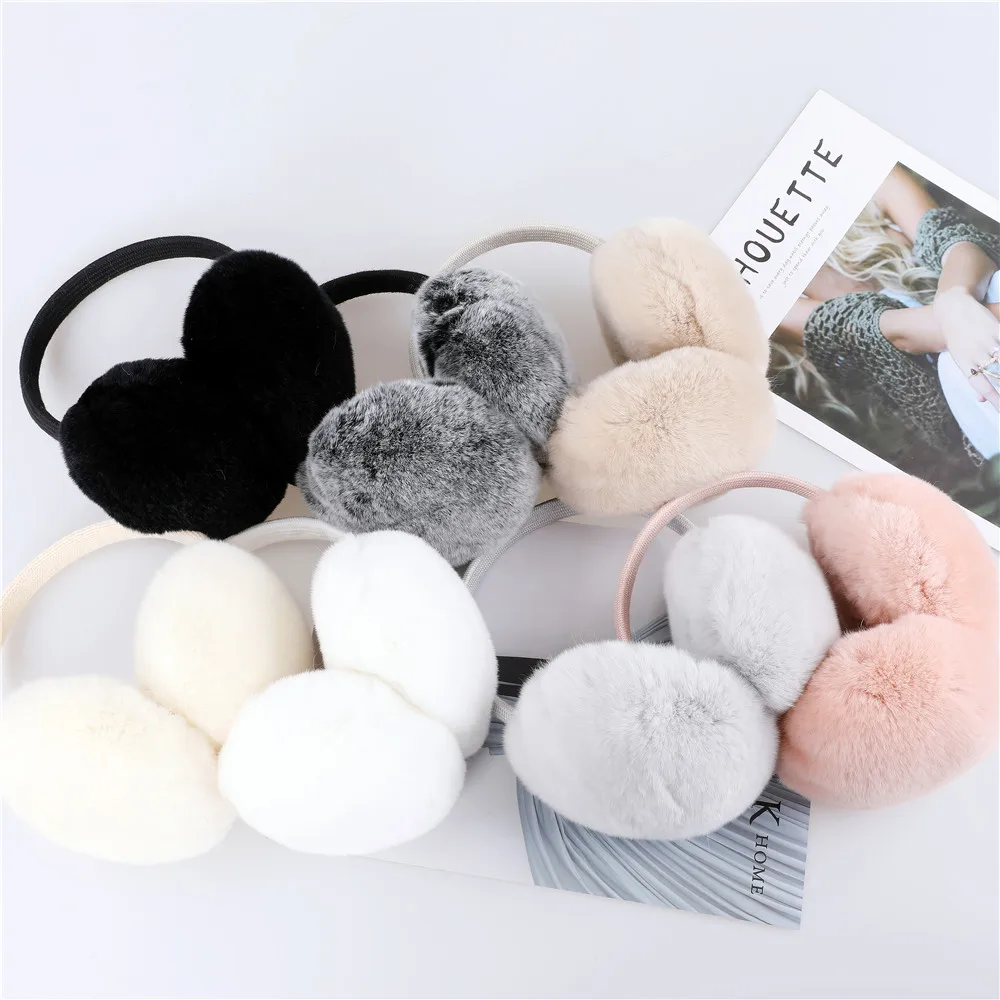 Top Trends: 2023 New Aarrival Unisex Women's Winter Warm Rex Rabbit Fur Earmuffs Girls Ear Muffle Earflap Ear Cover Double Sided Shoppable Styles