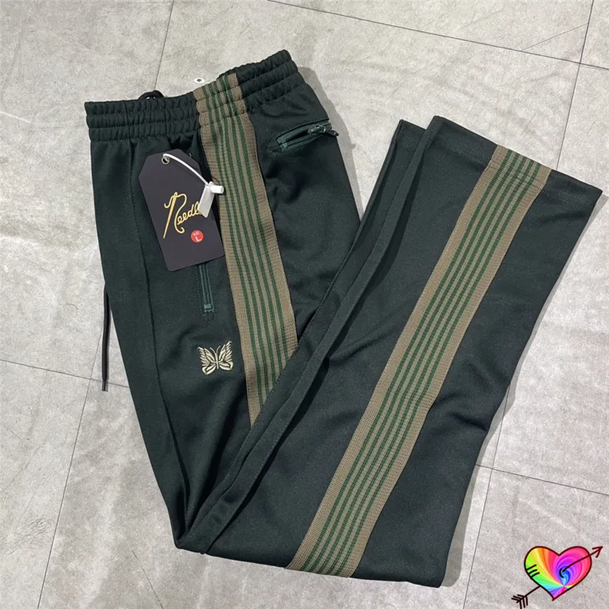 Top Trends: Blackish Green AWGE Needles Pants Men Women 1:1 Quality Embroidered Butterfly Logo Needles Track Pants Classic Stripe Trousers Shoppable Styles