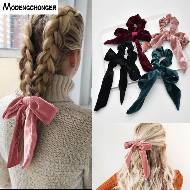 Top Trends: For Women Hair Ties Soft Hair Scrunchie Bow Velvet Elastic Lady Ribbon Elastic Hair Band Girls Gum Head Band New Hair Accessorie Shoppable Styles