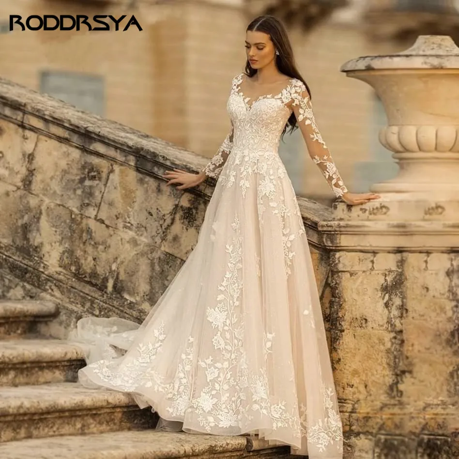 Top Trends: RODDRSYA Elegant O-Neck Wedding Dresses Lace Up A-Line Appliques Long Sleeves Beach Bride Gowns Robe De Mariée Bohème Plus Size Shoppable Styles